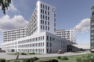 Visualisierungen des neuen F.D. Roosevelt Universitätskrankenhauses in Banská Bystrica nach Umbau und Erweiterung.