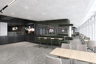 Visualisierungen des Loungebereiche in der Mercedes Benz Arena. 