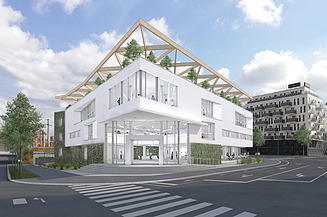 Das Bild zeigt eine Visualisierung eines Neubaus