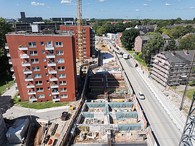 Civil engineering construction site in the city