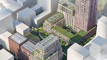 Visualisierung Vogelperspektive Gebäudekomplex in Amsterdam