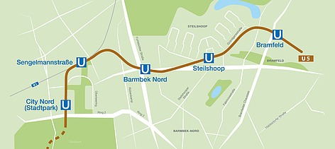 Foto von einer Karte der U5 in Hamburg. 