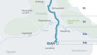 Bild einer Straßenkarte mit blaumarkierter Strecke