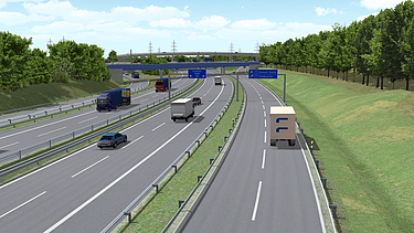Visualisierung der BAB 26 bei Hamburg, Blickrichtung Stade