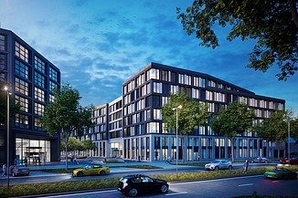 Visualisierung vom Deutsche Patent- und Markenamt in München mit Blick von der Straße. 