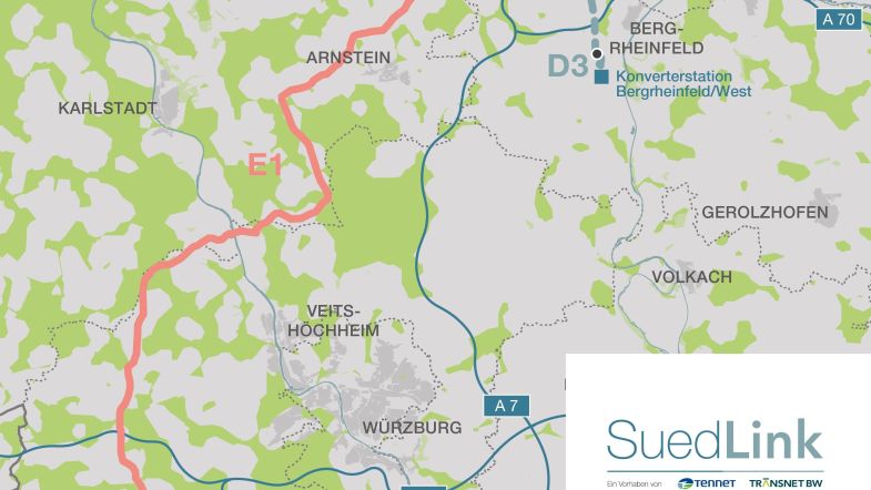 Ein gemeinsames Projekt-Team von STRABAG-Einheiten aus Bayern und Baden-Württemberg wird die Bauarbeiten für das rund 70 Kilometer lange Stromtrassen-Teilstück (rot) verantworten und umsetzen.