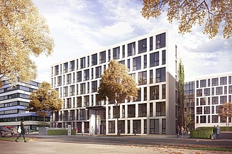 Visualisierung des neuen Konzernhauses am Albstadtweg.