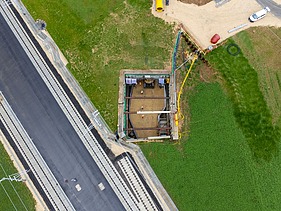 Luftaufnahme von dem Start des Tunnelbaus an der Große Wendlinger Kurve.