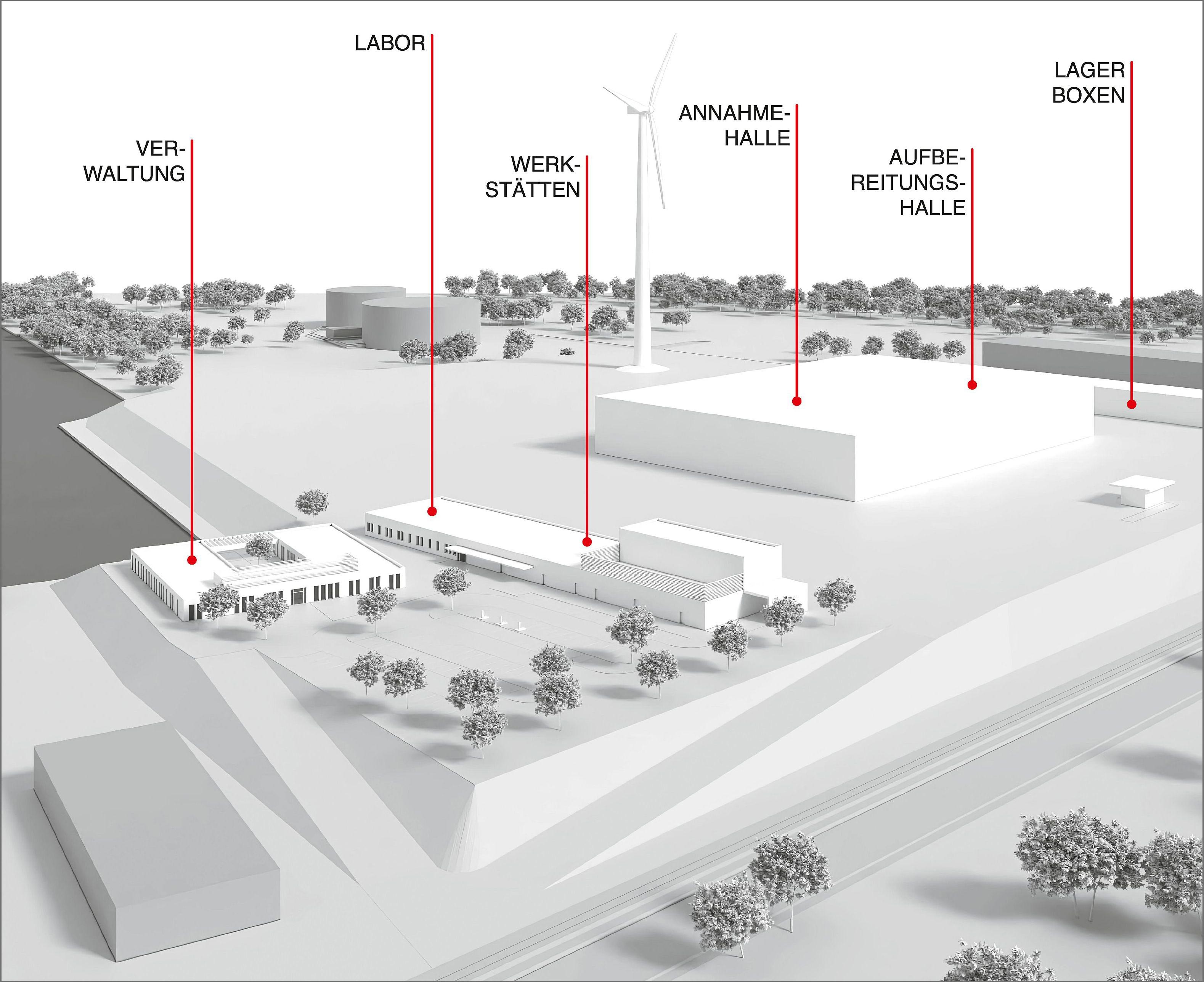 Visualization of a construction project with labels