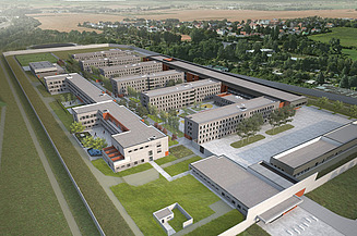 Visualisierung von der neuen Justizvollzugsanstalt von Sachsen und Thüringen in Zwickau.