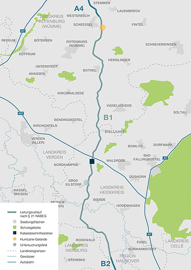 Landkarte auf der eine weiße Line von oben nach unten eingezeichnet ist