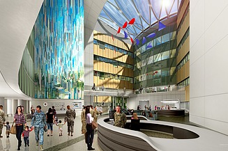 Visualisierung der US-Militärklinik in Weilerbach von innen in der Eingangshalle.    