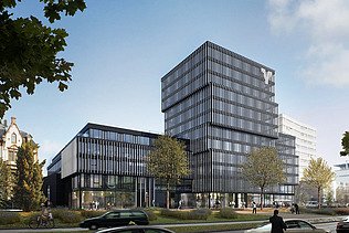 Visualisierung von der Volksbank Gebäude in Freiburg.