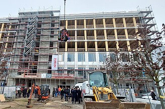Foto von der Baustelle Holz-Hybrid-Bürogebäude Platinum in Wiesbaden