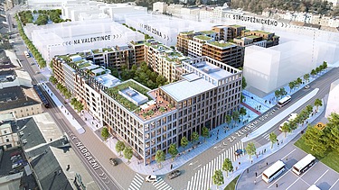 Visualisierung von 400 Wohnungen sowie Büro- und Geschäftsflächen.