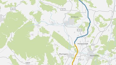 Map of the SuedLink section between Elze and Friedland in southern Lower Saxony.
