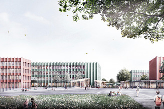 Visualisierung des neuen großen Schulcampus Struenseestraße in Hamburg. 