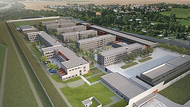 Visualisierung von der neuen Justizvollzugsanstalt von Sachsen und Thüringen in Zwickau.