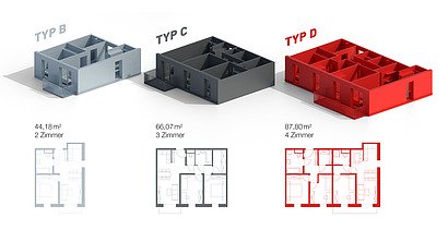 Visualisierung der TETRIQX-Grundrisse