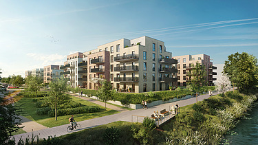 Visualisierung der Elbterrassen II mit Seitenansicht. 