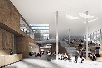 Visualisierung von einem Bürogebäude von innen. 