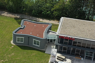 Foto des ersten 3D gedruckten Hauses aus der Vogelperspektive