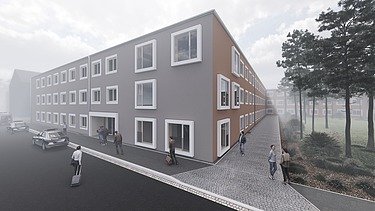 Visualisierung von den neuen modernen Unterkünften für die Polizeiausbildung.