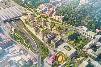 Bird's eye view of Smichov City in Prague