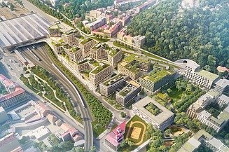 Darstellung aus Vogelperspektive der Smichov City in Prag