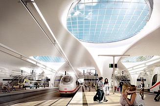 Ein Foto von der Baustelle von Stuttgart 21. Mit betonierten Kelchstütze.  