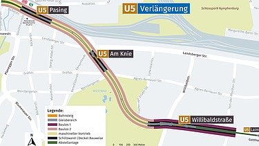 Karte von der U-Bahn-Linie 5-West von Laim nach Pasing.