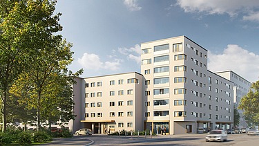 Visualisierung vom Neubau-Komplex Saalburgallee in Frankfurt.