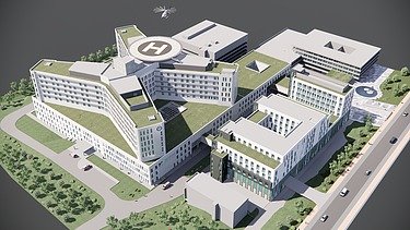 Visualisierungen des neuen F.D. Roosevelt Universitätskrankenhauses in Banská Bystrica nach Umbau und Erweiterung.