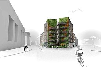 Schwarz-weiß Illustration vom Hamburger Dom. Das Hotel am Dom in St. Pauli ist in Farbe gehalten. Drumherum glückliche Menschen.