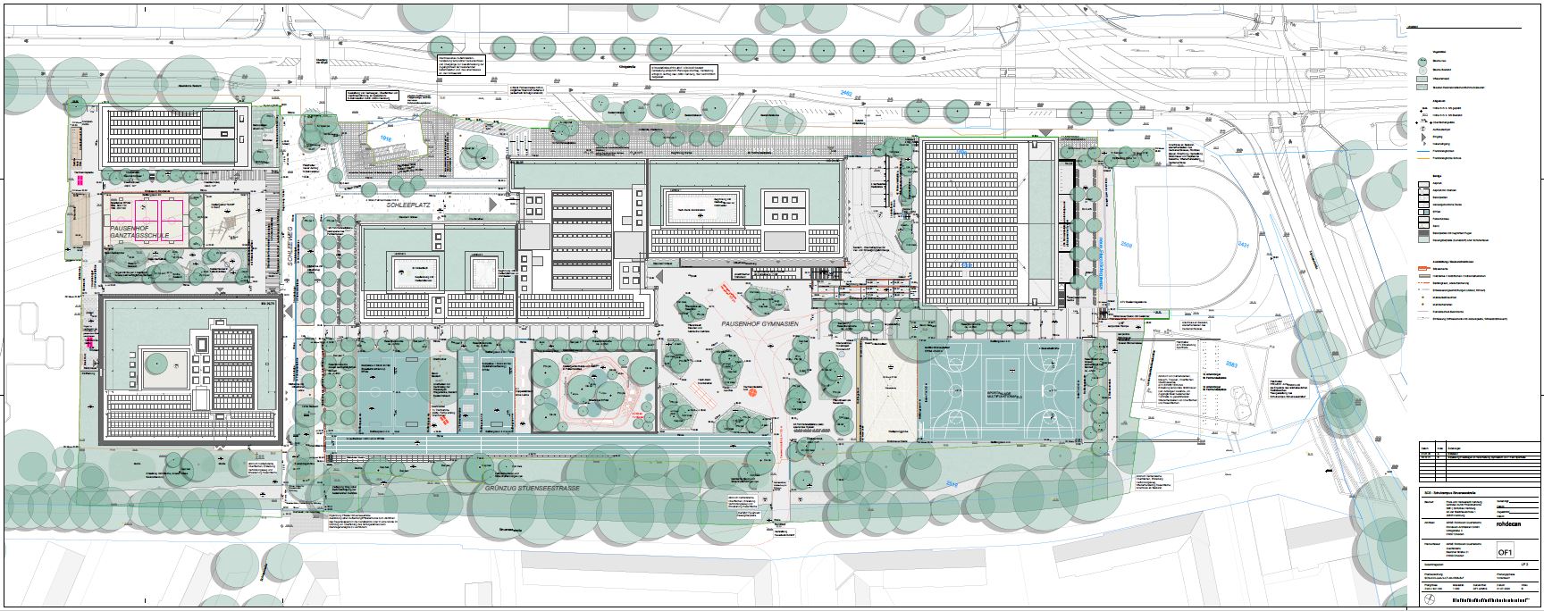 Zeichnung vom neuen großen Schulcampus Struenseestraße in Hamburg. 