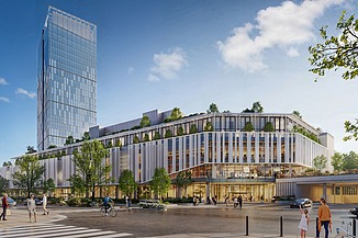 Der südliche Teil von Emonika umfasst einen 100 Meter hohen Büroturm, ein Einkaufszentrum, ein Hotel und eine vierstöckige Tiefgarage