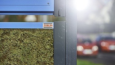 Nahaufnahme von einer Mooswand an einer Straße. 