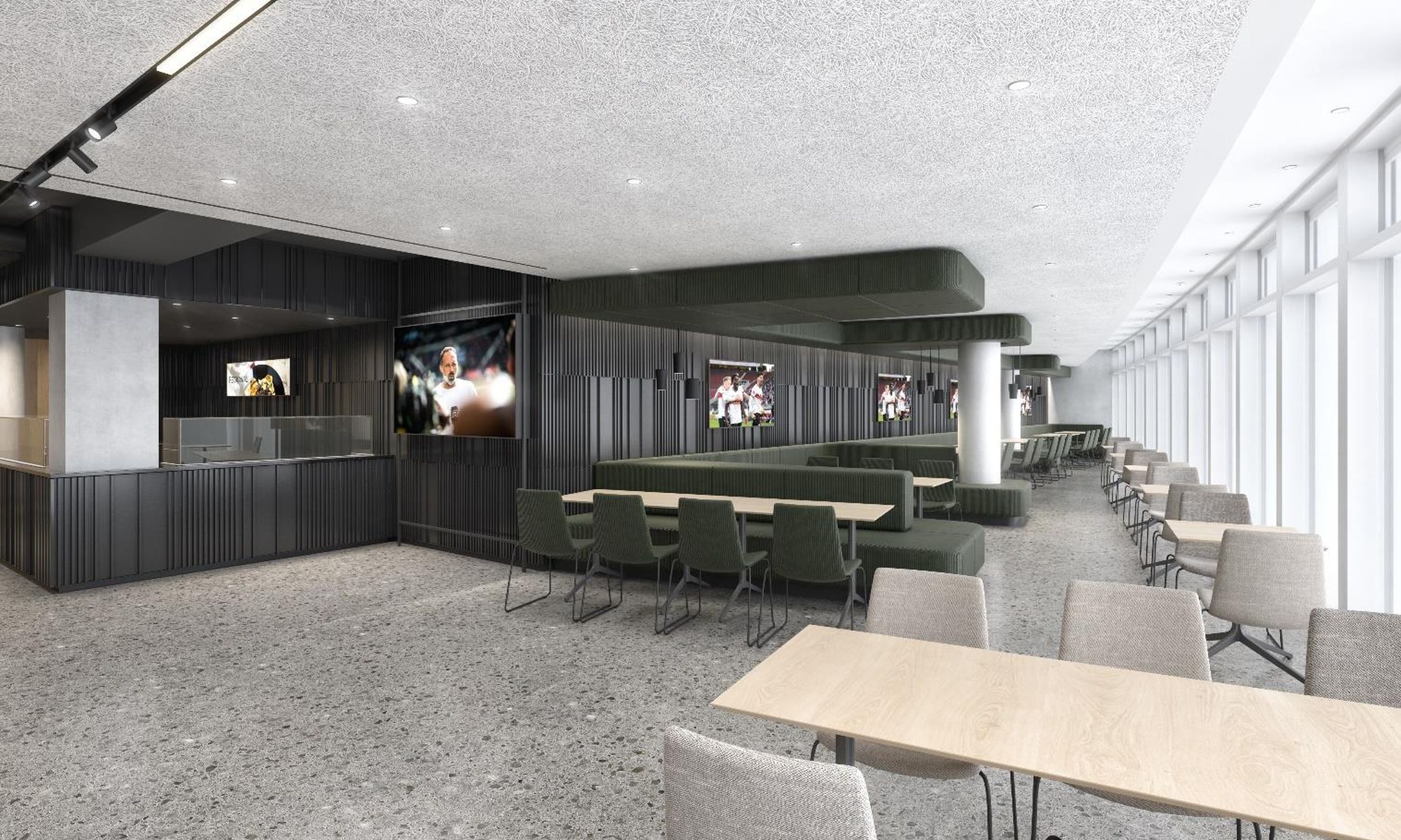 Visualisierungen des Loungebereiche in der Mercedes Benz Arena. 