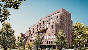 Visualisierung Studentenwohnheim-Komplex Campus II in Frankfurt.