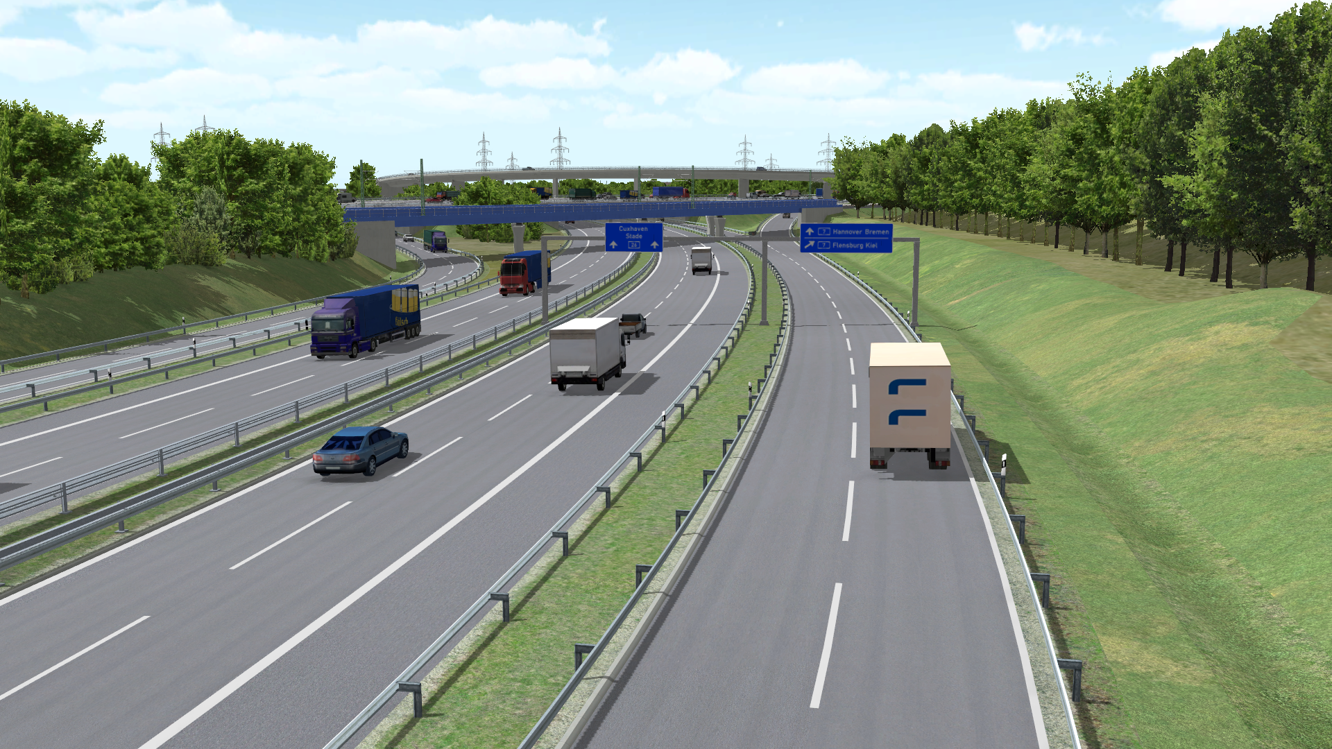 Visualisierung der BAB 26 bei Hamburg, Blickrichtung Stade