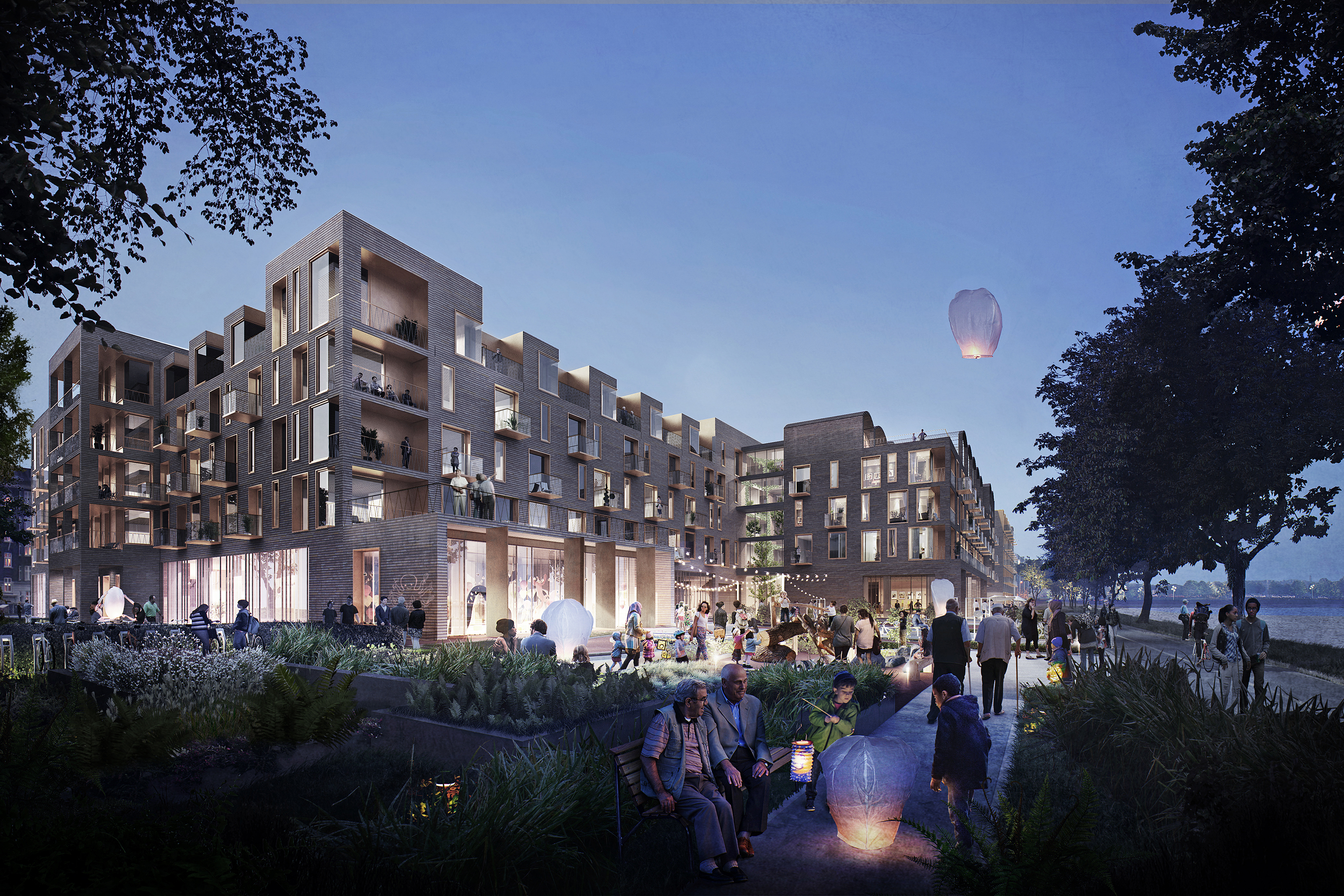 Photo of a new residential and senior center under blue sky