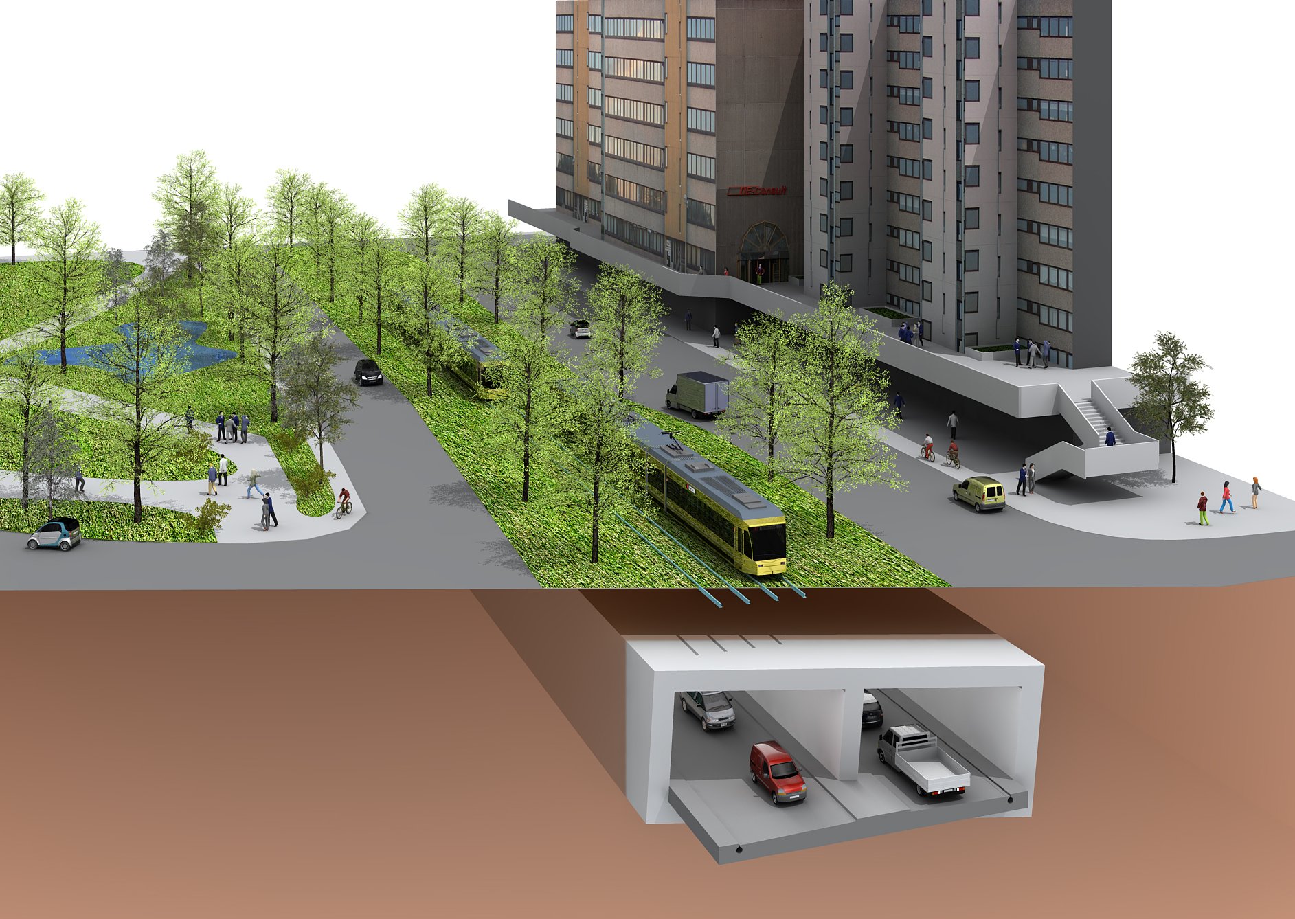 Visualisierung des zweispurigen Straßentunnels Kriegsstraße in der Karlsruher Innenstadt