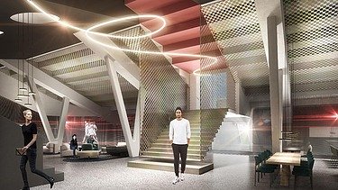 Visualisierungen der Mercedes Benz Arena mit Blick in den exklusiven Businessbereiches.  