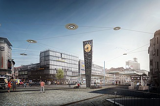 Eine weitere Visualisierung des Jahnplatzes zeigt den Platz mit neuem Gebäude