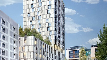Visualisierung von einem Neubau eines Turms in Stuttgart am Mailänderplatz. 