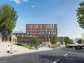 Der Zentralbau wird künftig auf rd. 65.000 m2 wesentliche medizinische Bereiche bündeln und eine moderne Infrastruktur für die Gesundheitsversorgung im Süden Wiens schaffen. 