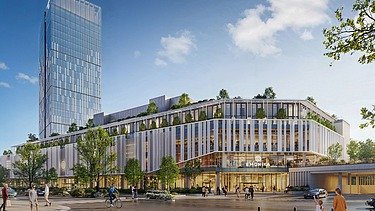 The southern part of Emonika comprises a 100-metre-high office tower, a shopping centre, a hotel and a four-storey underground car park