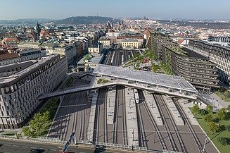 Aerial view of the train station in Prague