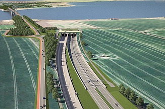 Neue Schienen und neue Straßen: Die Einfahrt in den künftigen Tunnel zwischen Fehmarn und dem Festland