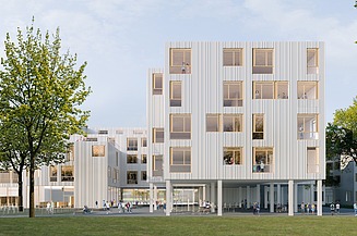 Visualisierung des Hochbaus für den neuen Schulcampus in Berlin.
